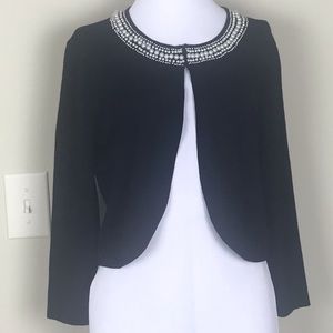 Spense Black Shrug Cardigan Sweater Pearl Neckline